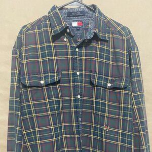 Tommy Hilfiger Plaid Button Down Long Sleeve, Men's Size Large